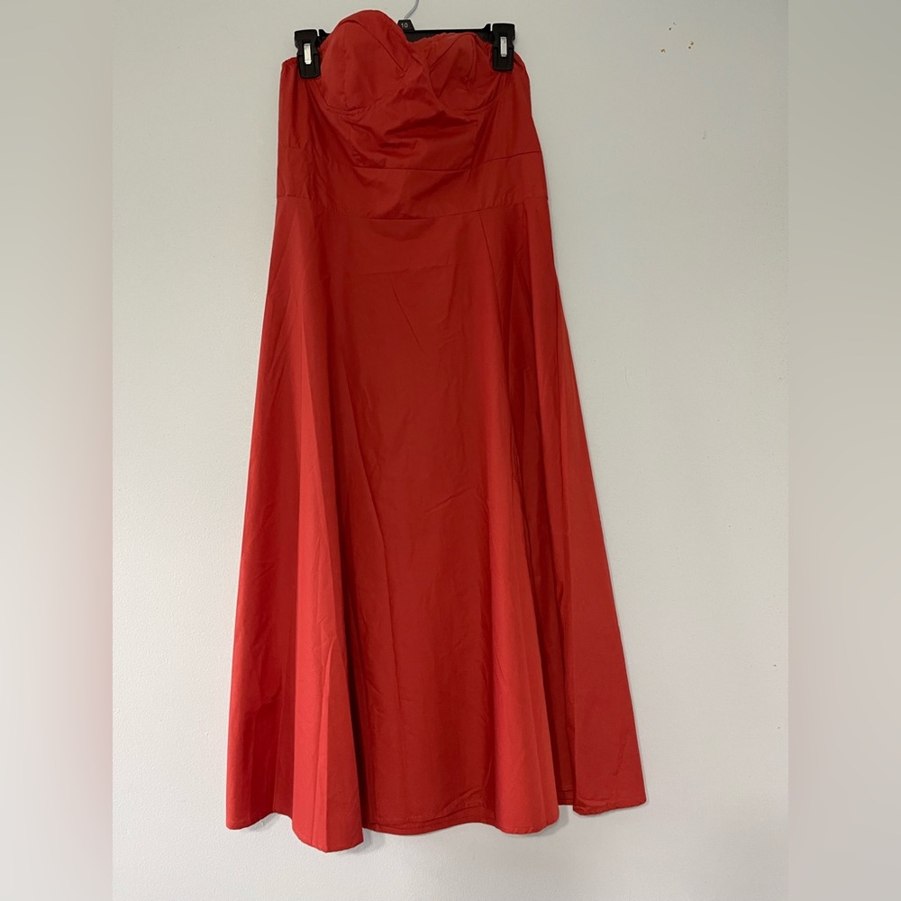 Strapless orange midi dress